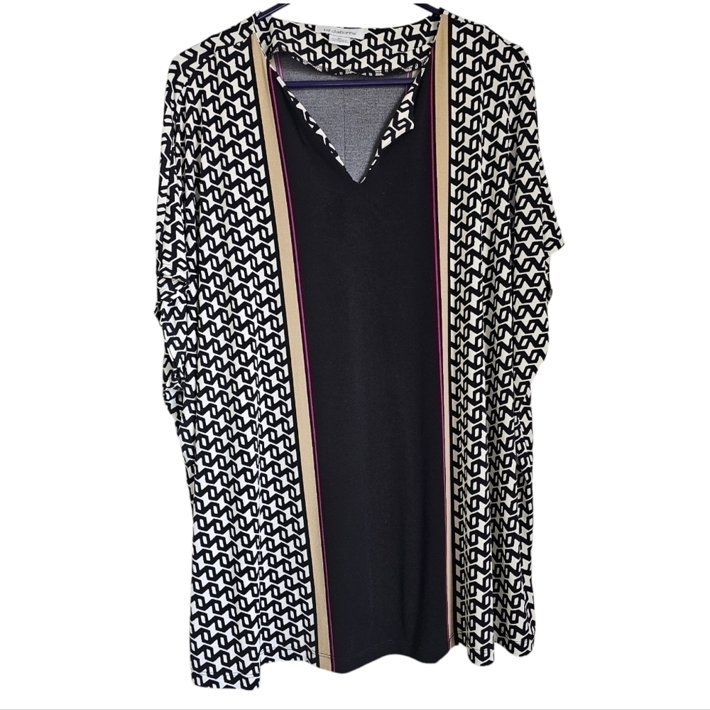 Liz Claiborne geo pattern black and white short sleeve blouse womens size xl